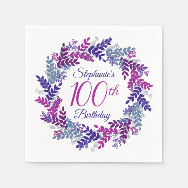 Guardanapo De Papel Rua Púrpura Elegante rosa, 100º Aniversário (Frente)
