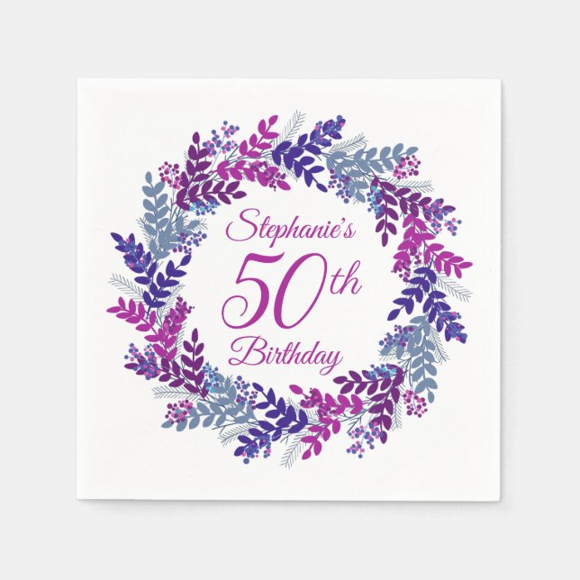 Guardanapo De Papel Rua Púrpura Elegante rosa, 50º Aniversário (Frente)