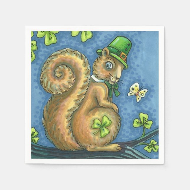 GUARDANAPO DE PAPEL RUAS. O DIA DE PATRICK LEPRECHAUN IRISH SQUIRREL,  (Frente)