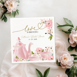 Guardanapo De Papel Rubor Dourado Amor Floral Está Sendo Preparado Chá