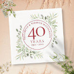 Guardanapo De Papel Ruby 40th Wedding Anniversário Country Greenery<br><div class="desc">Apresentando delicado verde do jardim com aquarela suave,  este guardanapo botânico do 40º aniversário de casamento pode ser personalizado com sua informação especial de aniversário em elegante texto vermelho rubi. Projetado por Thisnotme©</div>