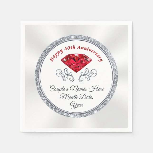 Guardanapo De Papel Ruby Personalizou o 40º Aniversário Napkins (Frente)