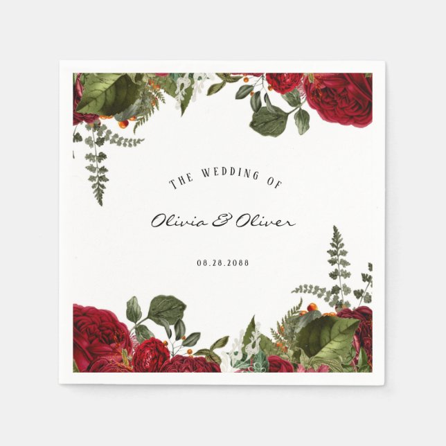 Guardanapo De Papel Ruby Red Botanical Peonies Wedding Wedding (Frente)