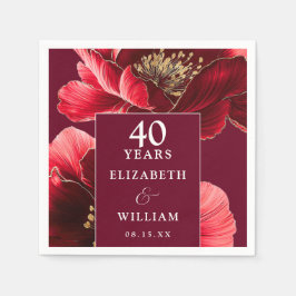Guardanapo De Papel Ruby Red Elegant Floral 40º Aniversário