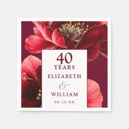 Guardanapo De Papel Ruby Red Elegant Floral 40º Aniversário