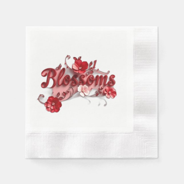 Guardanapo De Papel Ruby Red Script Blossoms (Frente)
