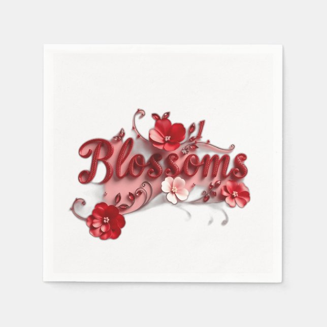 Guardanapo De Papel Ruby Red Script Blossoms (Frente)