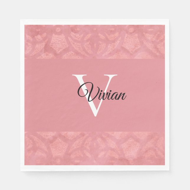 Guardanapo De Papel Ruddy Pink Batik Name Monogrammed (Frente)