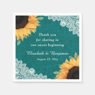 Guardanapo De Papel Ruptura Rústica Lace Girassol e Casamento Teal