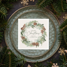 Guardanapo De Papel Rush Watercolor Pine Cone Wreath Feliz Natal