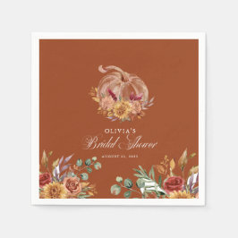 Guardanapo De Papel Rust Terracotta Floral Pampas Grass and Pumpkin