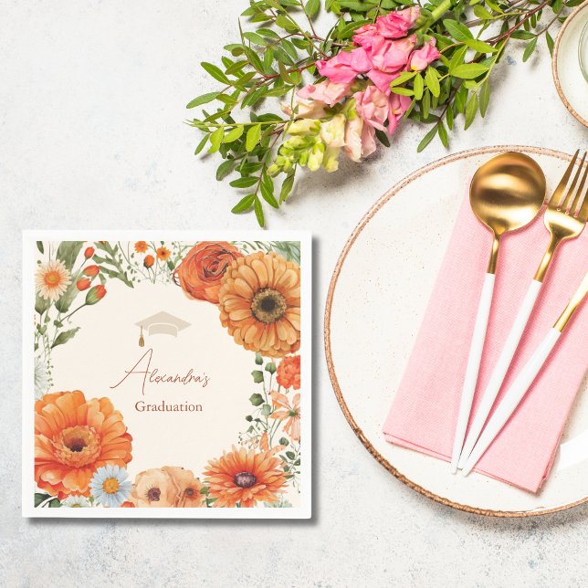 Guardanapo De Papel Rust Terracotta Flowers Burnt Orange Graduação (Criador carregado)