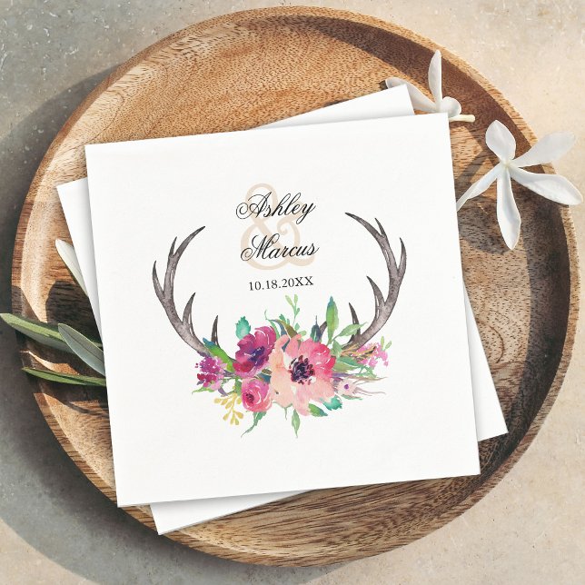 Guardanapo De Papel Rustic Antlers Boho Floral Allure (Criador carregado)