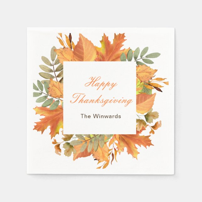 Guardanapo De Papel Rustic Autumn Fall Leaves Square Thanksgiving  (Frente)