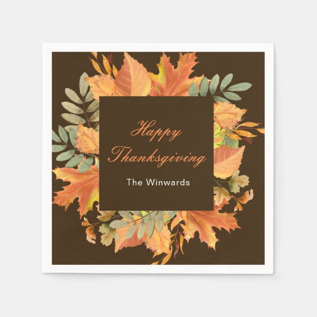 Guardanapo De Papel Rustic Autumn Fall Leaves Square Thanksgiving  (Frente)