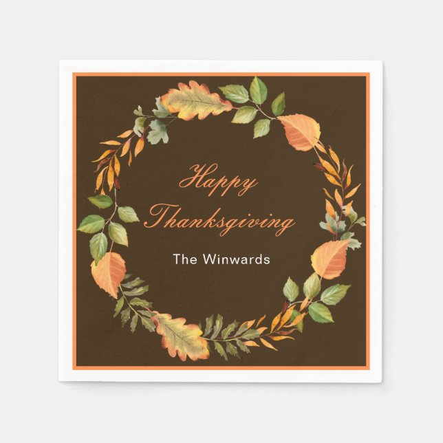 Guardanapo De Papel Rustic Autumn Fall Leaves Square Thanksgiving  (Frente)