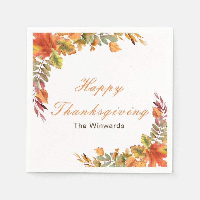 Guardanapo De Papel Rustic Autumn Fall Leaves Thanksgiving Party (Frente)
