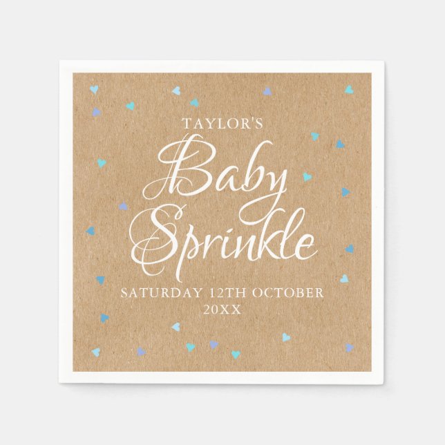 Guardanapo De Papel Rustic Blue Hearts Baby Boy Sprinkle/Chá (Frente)
