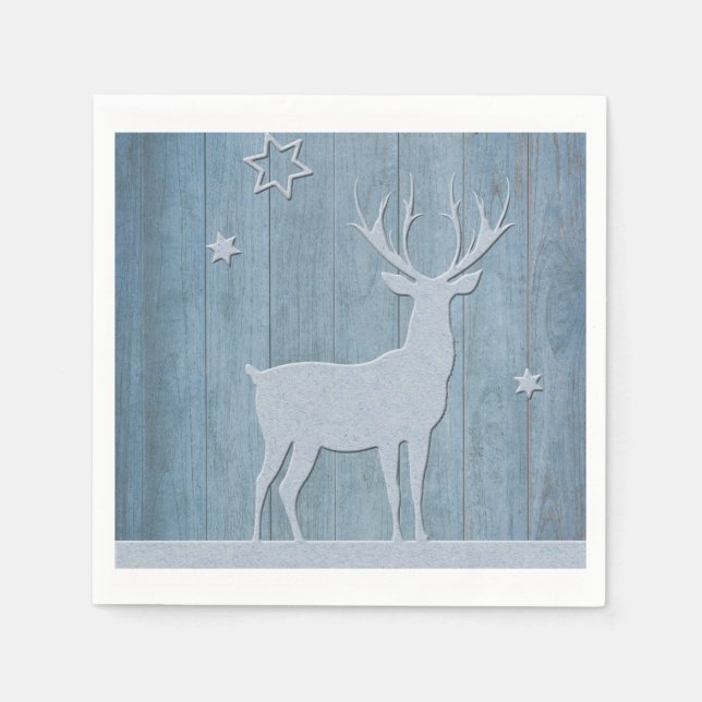 Guardanapo De Papel Rustic Blue Wood Reindet — Natal (Frente)