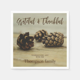 Guardanapo De Papel Rustic Brown Pinecones Custom Name Thanksgiving