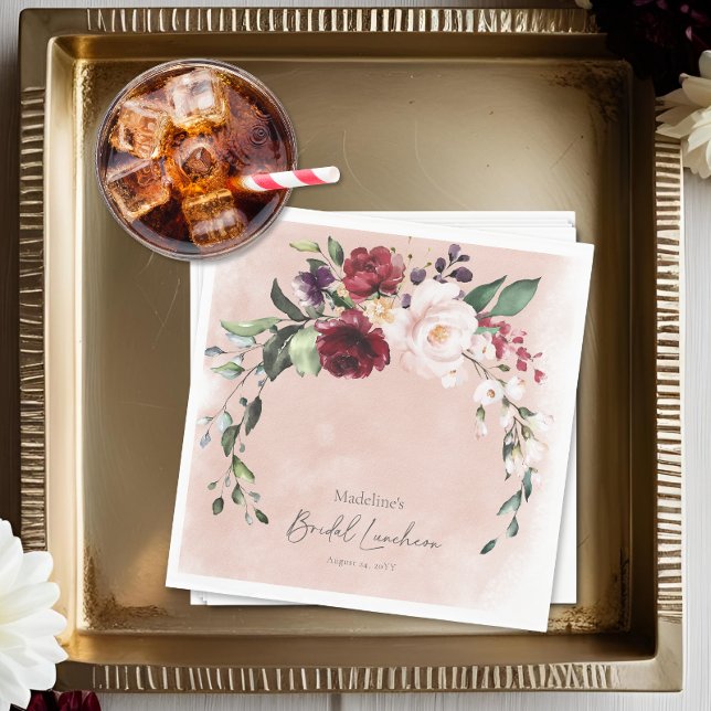 Guardanapo De Papel Rustic Burgundy & Blush Pink Roses Bridal Luncheon (Rustic Burgundy & Blush Pink Roses Bridal Luncheon Napkins)