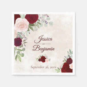 Guardanapo De Papel Rustic Burgundy Floral sobre Dusty Rosa Wedding