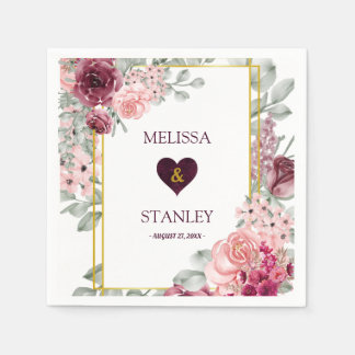 Guardanapo De Papel Rustic Burgundy Marsala e Casamento Floral Rosa