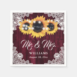 Guardanapo De Papel Rustic Burgundy Sunflower Sr. e Sra. Wedding