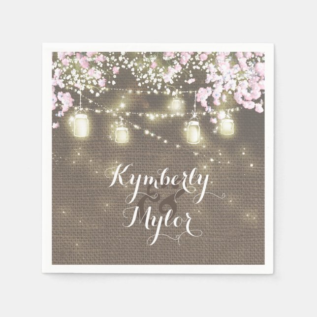 Guardanapo De Papel Rustic Burlap Luz Mason Jars Casamento (Frente)