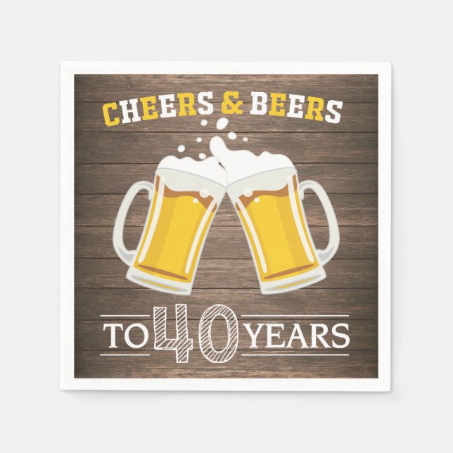 Guardanapo De Papel Rustic Cheers and Beers to 40 Anos Napkins (Frente)
