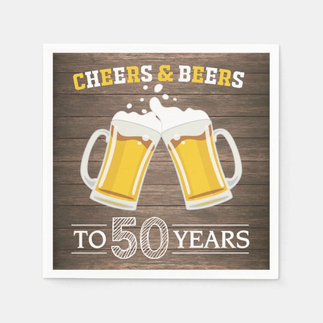 Guardanapo De Papel Rustic Cheers and Beers to 50 Anos Napkins (Frente)