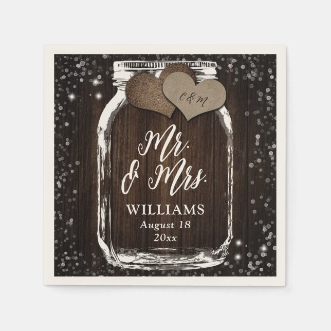 Guardanapo De Papel Rustic Chic Barn Wood Mason Jar Sr. & Sra. Wedding (Frente)