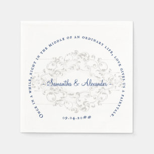 Guardanapo De Papel Rustic Chic Crest Ivory Royal Blue Gothic Casament