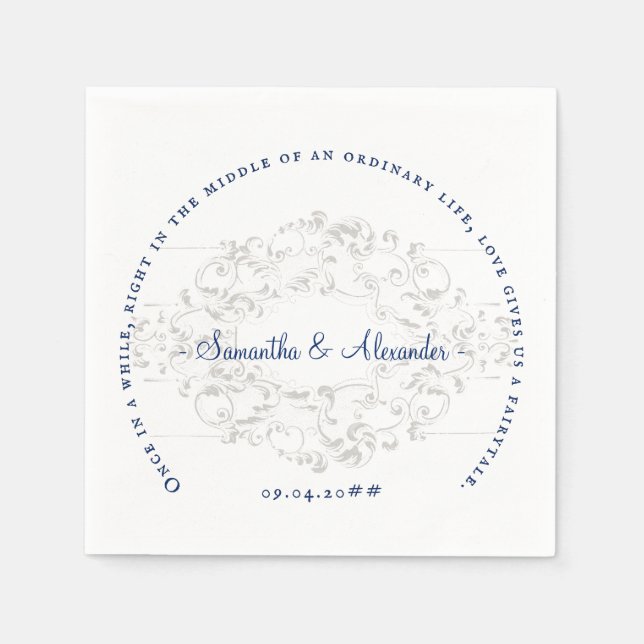 Guardanapo De Papel Rustic Chic Crest Ivory Royal Blue Gothic Casament (Frente)
