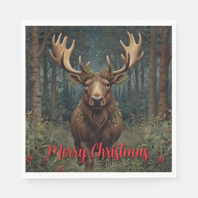 Guardanapo De Papel Rustic Christmas moose deer boho woodland forest  (Frente)