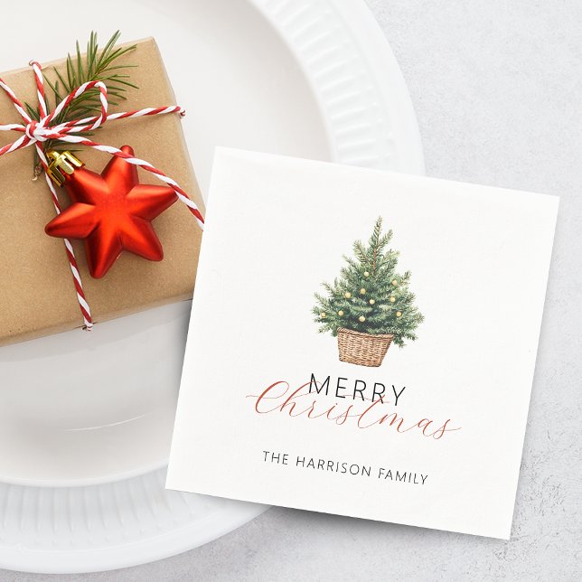 Guardanapo De Papel Rustic Christmas Tree In Basket (Rustic Christmas Tree In Basket Dusty Green Napkins)