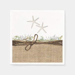 Guardanapo De Papel Rustic Coastal Beach Starfish Burlap & Greenery