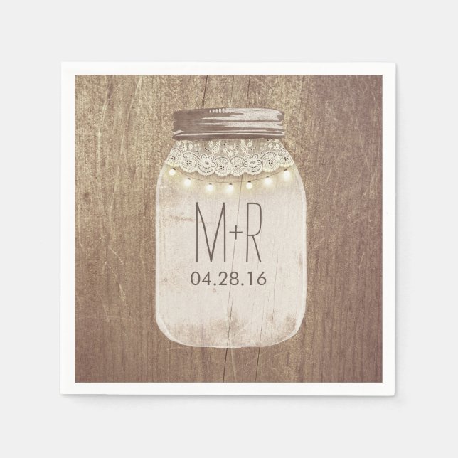 Guardanapo De Papel Rustic Country Mason Jar Lights (Frente)