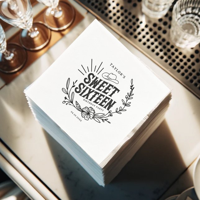 Guardanapo De Papel Rustic Cowgirl Floral Sweet Sessenta Festa de aniv (rustic country sweet sixteen napkins)