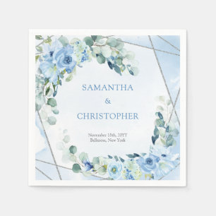 Guardanapo De Papel Rustic Dusty Blue Floral prata Casamento