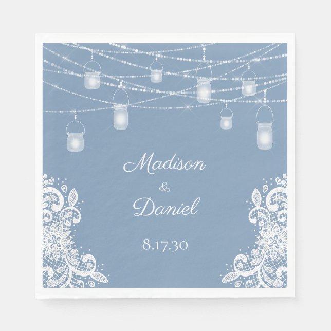 Guardanapo De Papel Rustic Dusty Blue Lights Casamento Napkins (Frente)