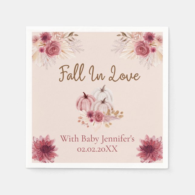 Guardanapo De Papel Rustic Fall In Love Pink Pumpkin Baby Shower (Frente)
