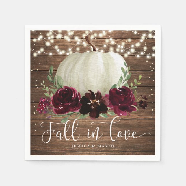 Guardanapo De Papel Rustic Fall In Love Pumpkin Casamento (Frente)