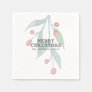 Guardanapo De Papel Rustic Felry Christmas Holly Berry Watercolor red