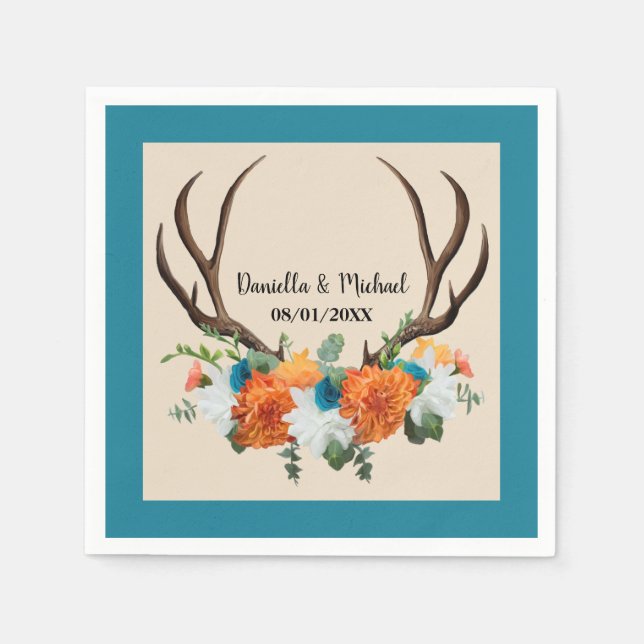 Guardanapo De Papel Rustic Floral Antlers BOHO Wedding (Frente)