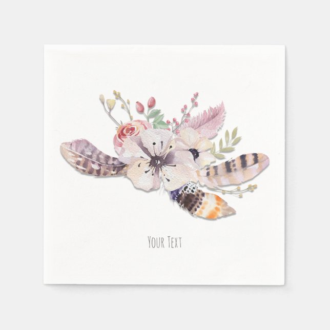 Guardanapo De Papel Rustic Floral & Feather Boho Chic Party (Frente)