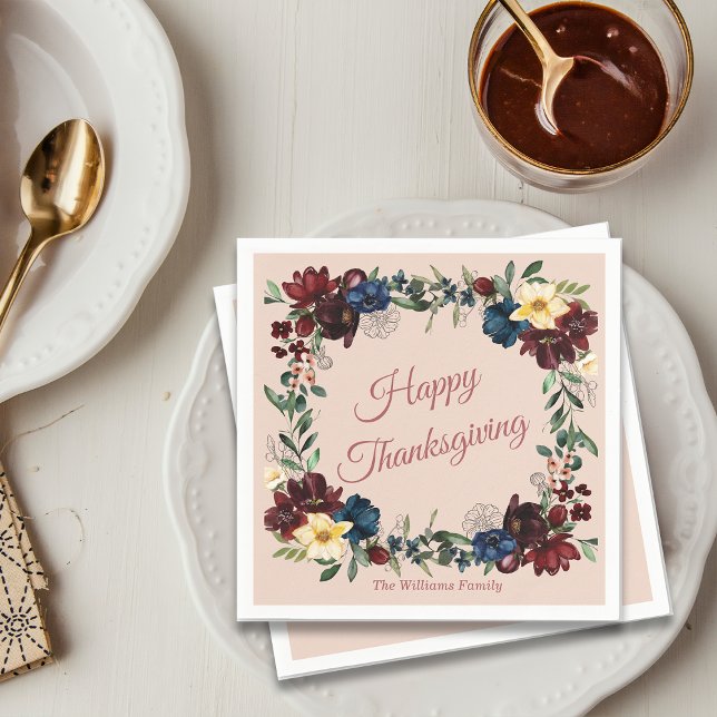 Guardanapo De Papel Rustic Florals Janta Ação de Graças Personalizado (Criador carregado)