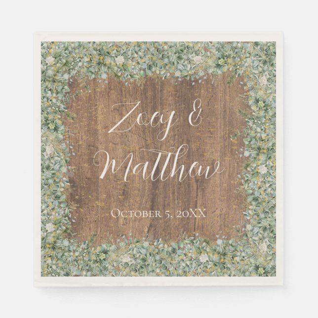 Guardanapo De Papel Rustic Gold Eucalyptus & White Floral Wedding (Frente)