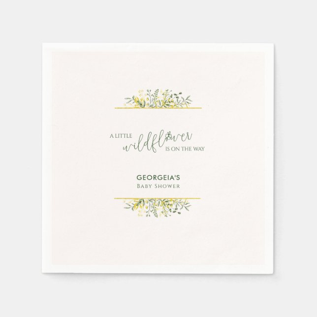 Guardanapo De Papel Rustic Golden Frame Wildflower on Way  Baby Shower (Frente)