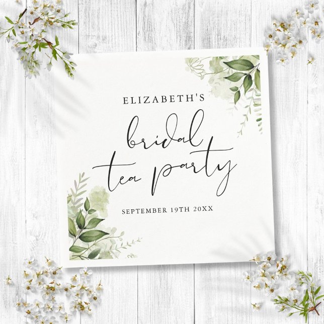Guardanapo De Papel Rustic Greenerant - Script Elegante Bridal Tea Par (Rustic Greenery Elegant Script Bridal Tea Party Napkins)